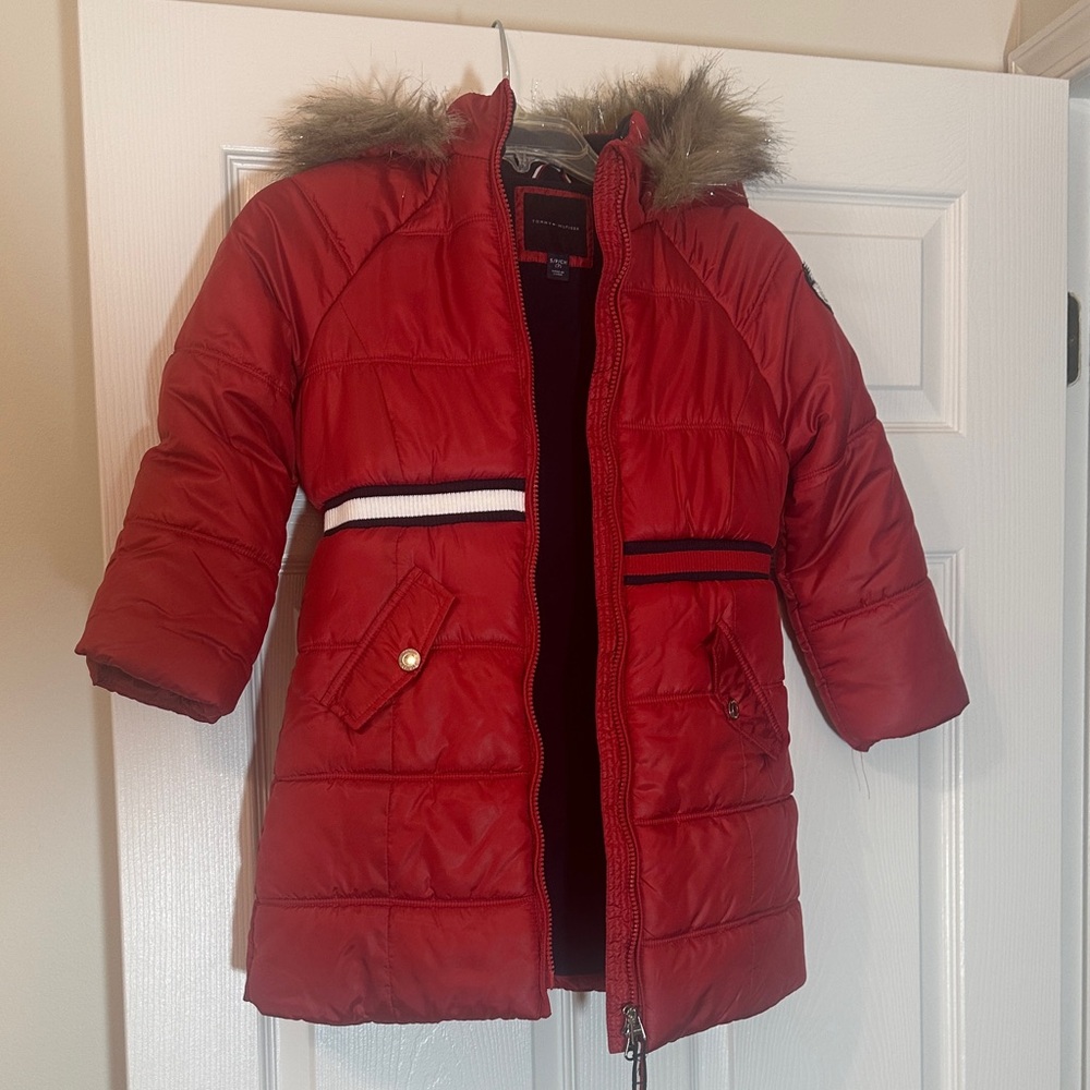 Tommy Hilfiger Red Puffer Jacket with Fur Trim